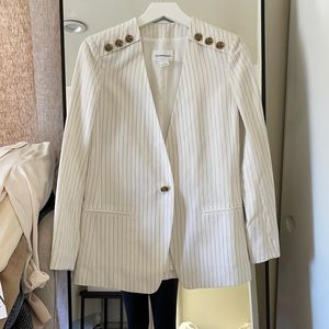 Club Monaco White Pinstripe Blazer with Gold Buttons